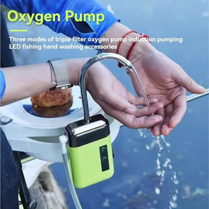 Aquarium Air Pump, Adjustable 3 Modes Fishing Oxygen Pump Quiet Bubbler Fish Tank Aerator with LED Light, USB Charging Portable Electric Air Pumps with Accessories
