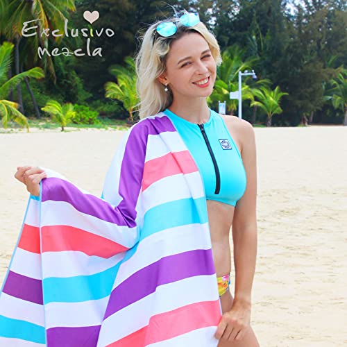 Exclusivo Mezcla 2 Pack Microfiber Quick Dry Oversized Beach Pool Towels - color: Mixed Color-purple/Green, size: 35" x 70"