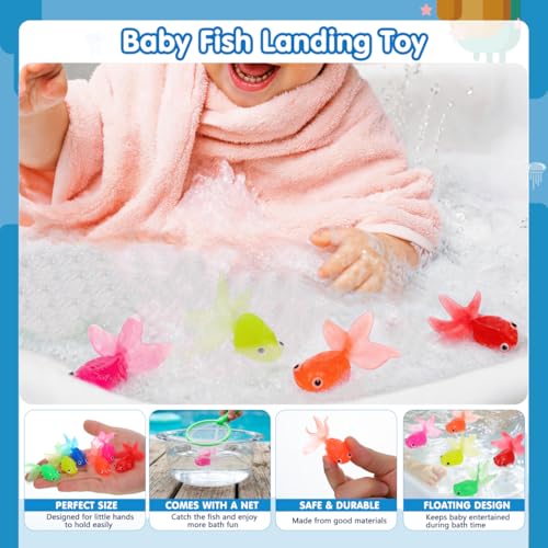 TOYANDONA Bath Toys for Toddlers - Bathtub Toys Fishing Net with 6pcs Floating Fish for Kids Babies Water Play Swimming Pool Bath Shower Fishing Game (Random Color)