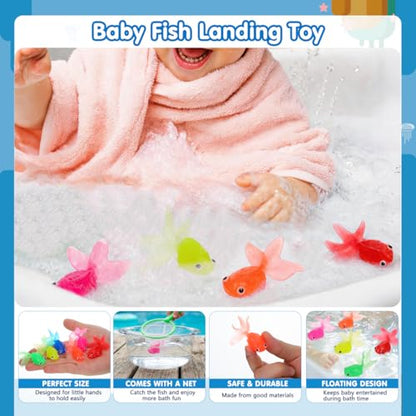 TOYANDONA Bath Toys for Toddlers - Bathtub Toys Fishing Net with 6pcs Floating Fish for Kids Babies Water Play Swimming Pool Bath Shower Fishing Game (Random Color)