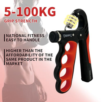 Senston Grip Strength Trainer 2 Pack, Adjustable 11-220lbs with Counter | 2-Pack Set / 11-220 lbs Adjustable / Auto Rep Counter / Four-Finger Design / Non-Slip Grip - color: Red