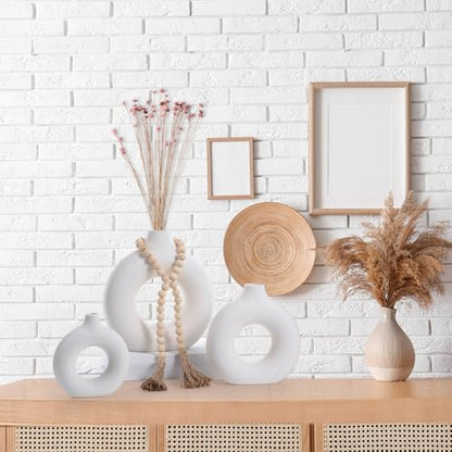 8 Pcs Rustic Vase Centerpieces Set Included Boho Ceramic Vase Decorative Books Wood Bead Garland with Tassels for Farmhouse Table Island Living Room Decor(with God All Things are Possible)