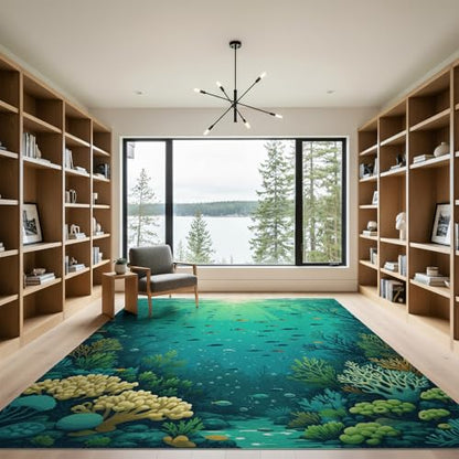 9'x12' Washable Modern Bubble Oversized Rug, Green Non-Shedding Pet Friendly Carpet for Master Suite, California King, Under Bed, Foldable Easy Care Mat | Ref:1910519