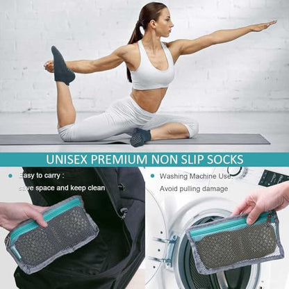 Hylaea Unisex Non Slip Socks with Grip for Yoga, Hospital, Pilates, Barre | Ankle, Cushioned - color: 1. Dark Green Dark Grey Coffee (3 Pairs), size: Small-Medium