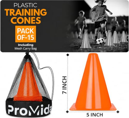 7 Inch (15/30 PCs) Soccer Cones for Training Kids with Mesh Bag - Small Traffic Cones for Sports Training - Flexible Conos for Soccer Practice, Basketball & Football Drills Equipment - style: Orange - 15 Pack