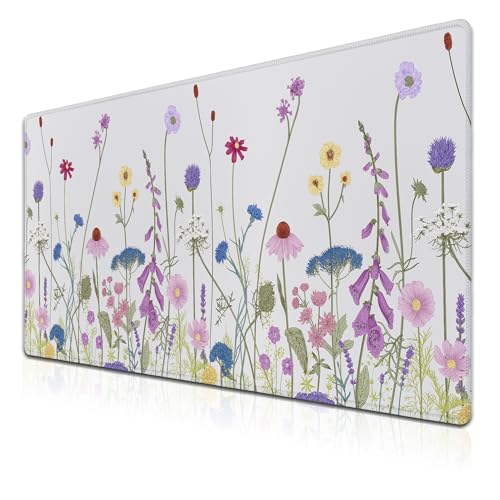 Desk Mouse Pad Flower Keyboard Mat, Mouse Pads Office Desk Pad, The Mousepad Non-Slip Rubber Base Waterproof with Stitched Edges, 35.4" X 15.7" for Work/Game/Office/Home Floral Nature Plant - color: Nature Plant