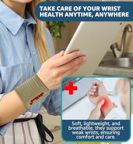 2-Pack High-Elastic Wrist Support Straps Wrist Compression Bandage - Wrist Wraps Wristbands for Carpal Tunnel Arthritis Tendonitis Weightlifting Tennis Basketball - Breathable Soft (Beige) - color: Beige