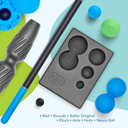 RAD All-in Complete Myofascial Release and Muscle Recovery Set - Includes Exercise Foam Rollers, Multi-Use Yoga Block, Peanut & Massage Balls, Neuro Ball Foot Roller, and Massage Stick - style: Recovery Set – 7-Piece