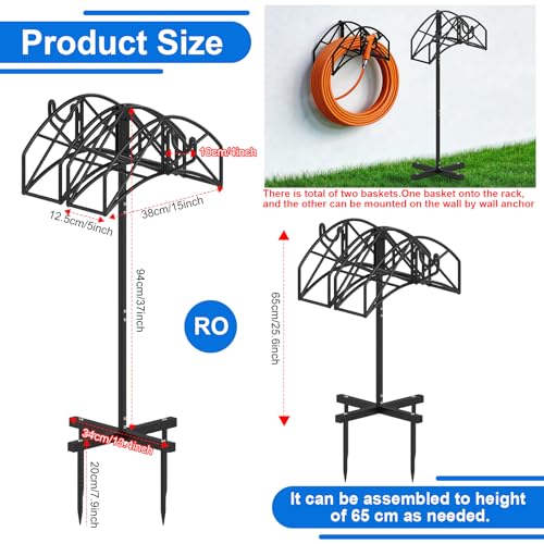 Garden Hose Holder Heavy Duty Water Hose Holder Holds 160 FT * 2 Hoses 4 Spikes Hose Reel Freestanding Hose Hanger Sturdy Hose Storage Stand with 90°Rotatable Hook for Outside Yard Lawn
