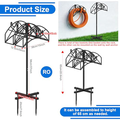 Garden Hose Holder Heavy Duty Water Hose Holder Holds 160 FT * 2 Hoses 4 Spikes Hose Reel Freestanding Hose Hanger Sturdy Hose Storage Stand with 90°Rotatable Hook for Outside Yard Lawn