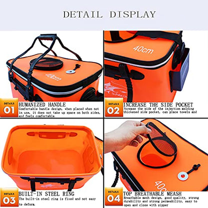 Grneric Fishing Bucket, 6Gallon/8Gallon/10Gallon Foldable Fish Bucket,Live Fish Container Multi-Functional Live Fish Bait Bucket,Outdoor Camping EVA Fishing Bag and Fish Protection Bucket - color: 38l/10gallon(orange)