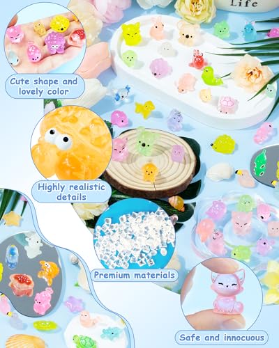 FIVEIZERO 102PCS Luminous Mini Resin Aquatic Animals Bulk - 15 Styles Glow in The Dark Plastic Tiny Sea Creatures for Dollhouse, Fairy Garden, Aquarium, Party Favors & DIY Craft Decor