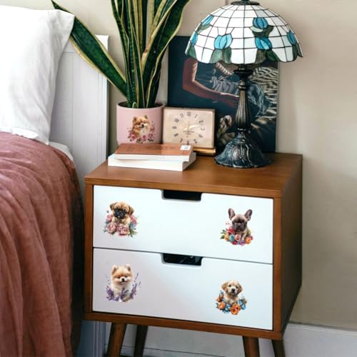 Peacoblue 18 Sheets Rub on Transfers for Crafts, Dog and Flowers 3.6"x3.9" UV DTF Cup Wraps Waterproof Rub on Cold Transfers Stickers for Wood Glass Metal Cup Tumblers Mirrors Mugs Home Decor - style: Dog and flowers