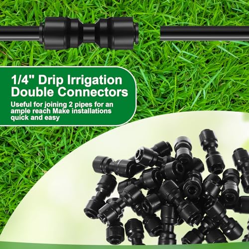 30 Pcs 1/4" Drip Irrigation Tee Connectors for Tube Quick Connect Parts Fittings for 1/4 Inch(6.35mm) Tubing or Sprinkler(Pom,Two Way Connector,Black) - size: Black, style: Two Way Connector