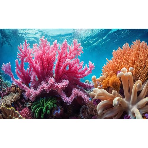 Tropical Corals Aquarium Background Underwater World Sunlight Coral Reef Fish Tank Background Underwater Ocean Scene Marine Life Terrarium Backgrounds Tropical Ocean Floor Tank Backgrounds 24x12in - color: Blue_Orange, size: 24(W)x12(H)in