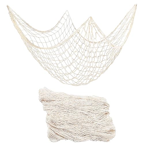 Fish Net Decorations for Party, Natural Cotton Hawaiian Party Fishing Net Decorative, Nautical Themed Cotton Fishnet Under The Sea Pirate Ocean BeachHalloween Decor, One Pack