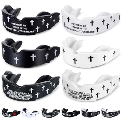 Yaomiao 6 Pc Mouth Guard Faith Cross Mouthguard with Case,Adult,Mixed Verse | Religious Mouthguards and Braces for Football, Boxing, Basketball, Lacrosse, Hockey, and All Contact Sports - size: Adult, style: Mixed Verse