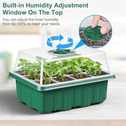 10 Pcks Seed Starter Tray 120 Cells Seed Starter Kit with Humidity Dome, Seed StartingTrays for Seed Seedling Planting Starter, Mini Greenhouse Plant Germination Trays（Green）