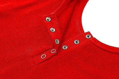 Deerludie & T Womens Scoop Neck Ribbed Tank Tops Low Cut Solid Sexy Summer Sleeveless Henley Tees Shirts