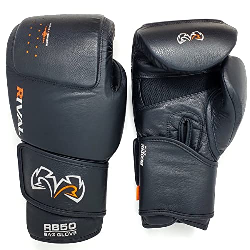 RIVAL Boxing RB50 Intelli-Shock Compact Bag Gloves, Hook and Loop Closure - Soft Inner Lining, Multi-Layered Foam Padding - color: Black, size: Large
