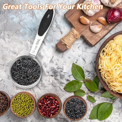 2 Pcs 1/4 Cup Measuring Cups, Stainless Steel 1/4 Cup Scoop, Coffee Measuring Scoop with Plastic Handle, 60ml Liquid Coffee Measuring Cups for Kitchen Cooking Baking Wet Dry Ingredients