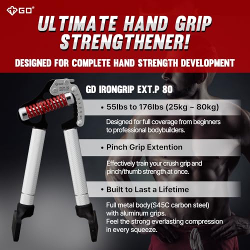 GD Grip Strength Trainer Finger Exerciser Strengthener IRON GRIP Pinch Set - color: EXT.P 80 (55~176lbs) Red, Silver