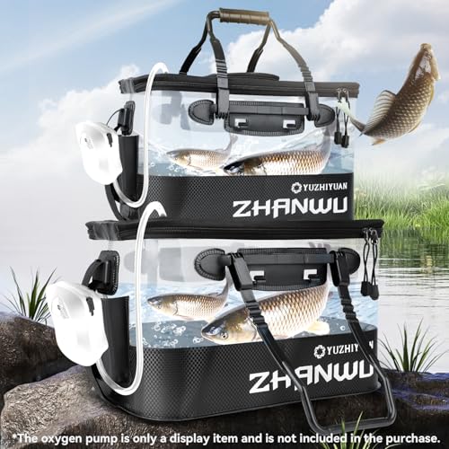 Fishing Bucket Foldable, 6Gallon/10Gallon Live Bait Bucket,Thickened EVA Transparent Lid Live Fish Container with Aeration Hole, Live Bait Bucket for Camping, Fishing Day(Black) - size: 8 Gallon