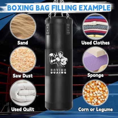 Punching Bag for Adults, 4FT Hanging Heavy Boxing Bag Set with Boxing Gloves for MMA Karate Kickboxing Muay Thai Training at Home Gym - Unfilled