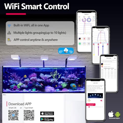 RL90 Full Spectrum Saltwater Reef Aquarium LED Light Aquarium Reef Led, for 50-72inch 130-180cm SPS LPS Reef Coral Tank, App Control (3 RL90FS with arm kit) - size: 3 RL90FS with arm kit