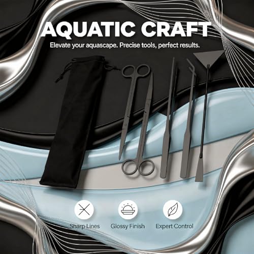 5 Pcs Aquarium Tools Kit, Stainless Steel Black Tools, Includes Tweezers, Scissors, and Sand Shovel, Anti-Rust