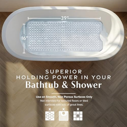 SlipX Solutions Power Grip Bathtub Safety Mat | Precision Grip Technology for Longer, Stronger, & Softer Wet Surface Protection | Transparent 39"x16" - color: Transparent