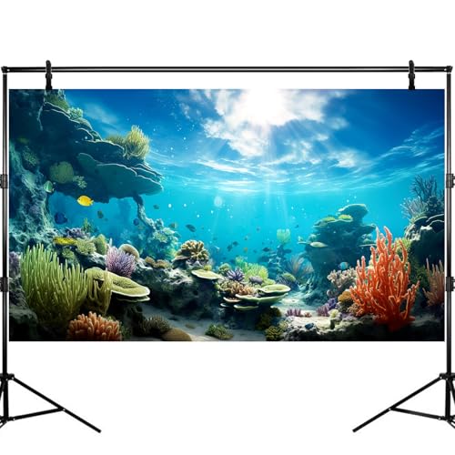 Ocean Aquarium Background Underwater Coral Reef Seascape Fish Tank Background Under Water Seaweed Floor Terrarium Backgrounds Cave Sunlight Fish Tank Backgrounds Aquarium Wallpaper Poster 48x18in