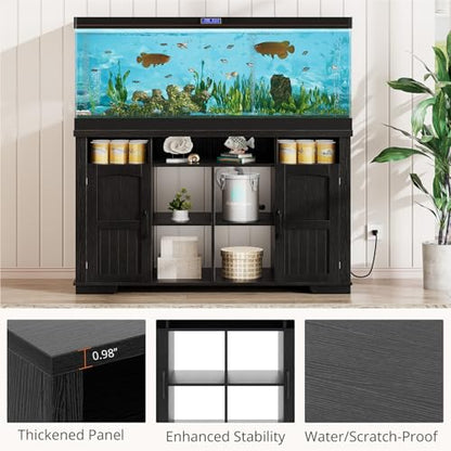 55-75 Gallon Fish Tank Stand, Heavy Duty Aquarium Stand with Power Outlet, 1000LBS Wood Fish Tank Cabinet with Storage Suitable for Turtle Tank, Reptile Terrarium, for Home Office - color: Black
