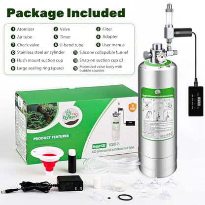 Upgraded 2L/5L Aquarium CO2 Generator System with Timer-Enabled Motor Valve, Upgrade CO2 System Kit with Quick-Release Structure for Aquarium Plants Tanks (2L) - size: 2L