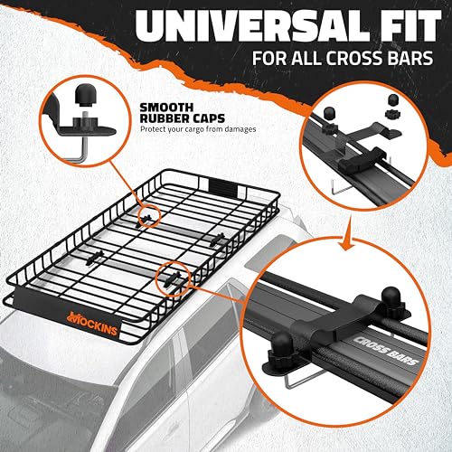 Mockins XL Extendable Roof Rack Cargo Carrier for Top of Vehicle Storage | 84"x39"x6" 250 Lbs Capacity Weatherproof Steel Roof Basket | Heavy Duty Car & SUV Rooftop Cargo Carrier Set w/ Straps & Net - size: Basket: 84"x39"x6"