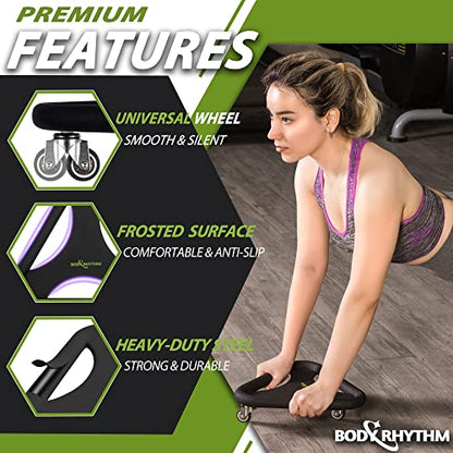 BODY RHYTHM Abdominal & Core Coaster Strength Workout Trainer, Ab Wheel Roller Exercise Machine with Knee Mat for Home Gym Workout Fitness.