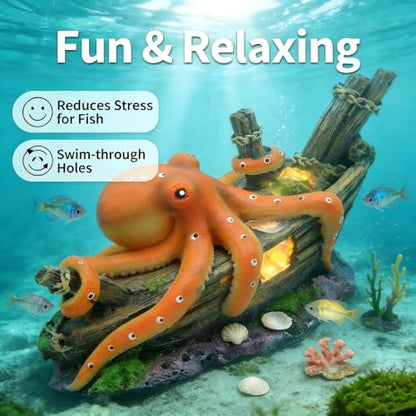 Small Octopus Fish Tank Decoration, Cute Resin Aquarium Ornament, Ideal Gift for Fish Farming Enthusiasts & Aquarists, Safe for Freshwater Saltwater Tank Landscaping