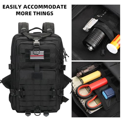 Hannibal Tactical MOLLE Assault Backpack, Tactical Backpack Military Army Camping Rucksack - color: Flag Patch With Water Bottle
