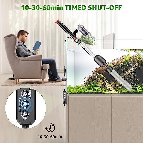 Electric Aquarium Vacuum Gravel Cleaner: 24W Fish Tank Vacuum Gravel Cleaner with Strong Suction for Automatic Water Change Algae Remover Sand Wash Water Shower and Water Circulation, Timed Off