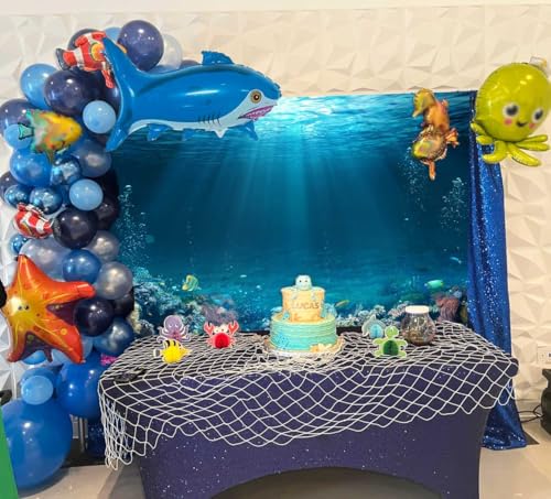 7x5ft Underwater World Backdrop Fabric Under The Sea Photography Backdrops Tropical Fish Coral Deep Ocean Sunlight Seabed Background Undersea Baby Shower Birthday Party Decoration Photo Props