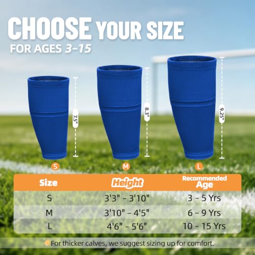 Shin Guard Sleeves 2 Pairs, Soccer Sleeves for Kids & Youth Ages 3-15 - color: Blue, size: M (3'10''-4'5''/6-9Y)
