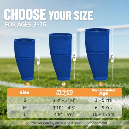 Shin Guard Sleeves 2 Pairs, Soccer Sleeves for Kids & Youth Ages 3-15 - color: Blue, size: M (3'10''-4'5''/6-9Y)