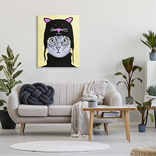 Stupell Industries Adorable Grey Cat Wearing Hat Black Turtleneck Yellow Background, Design by Coco de Paris - size: 30"L x 40"W