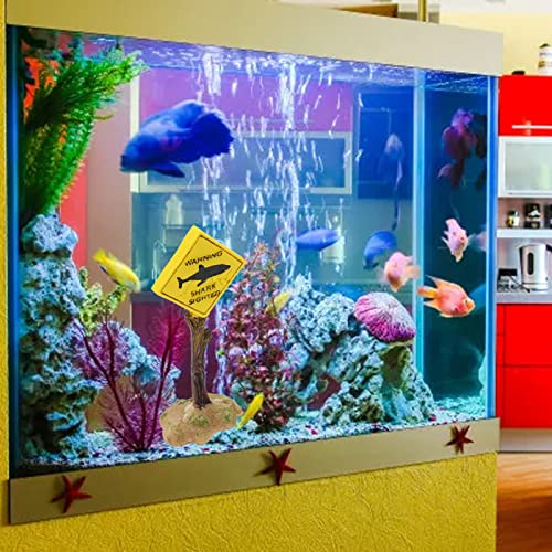 GLOGLOW Aquarium Decor Warning Sign, Resin Shark Warning Sign Ornaments for Fish Aquatic Plants Accessories Theme Decorations 5.7x2.2x1.4in