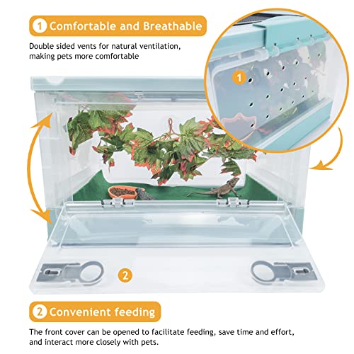 Travel Portable Foldable Terrarium Kits for Reptiles -Heat-Resistant Material, Easy to Move with Wheels, Includes Plant, Feeding Bowl, and Carpet for Snakes, Lizards, Tortoises, and Leopard