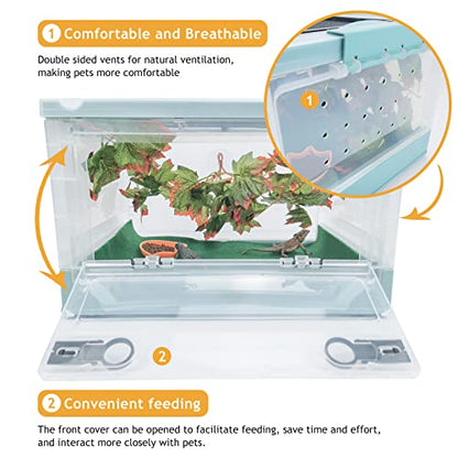 Travel Portable Foldable Terrarium Kits for Reptiles -Heat-Resistant Material, Easy to Move with Wheels, Includes Plant, Feeding Bowl, and Carpet for Snakes, Lizards, Tortoises, and Leopard