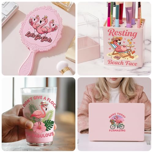 Peacoblue 18 Sheets Rub on Transfers for Crafts, Flamingos with Humor Quotes 3.6"x3.9" UV DTF Cup Wraps Waterproof Cold Transfers Stickers for Wood Glass Metal Cup Tumblers Mirrors Mugs Home Decor - style: Flamingos with Humor Quotes