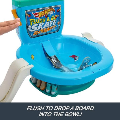 Hot Wheels Skate Fingerboard Flush & Go Skate Park with Toilet Theme, 1 Exclusive Board, 1 Pair of Shoes & Sticker Sheet