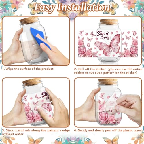 UV DTF Cup Wraps Transfer Stickers Butterflies Pattern, 10 Sheets Waterproof Custom Vinyl Transfer Sticker 16oz Coffee Glass Cup Tumbler Bottle Mug Decals for Men Women - style: Butterflies