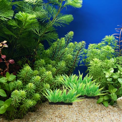POPETPOP 3Pcs Aquarium Fake Plants Realistic Plastic Fish Tank Decoration Artificial Aquatic Grass for Fresh and Saltwater 4.72X3.93X1.65 Inches